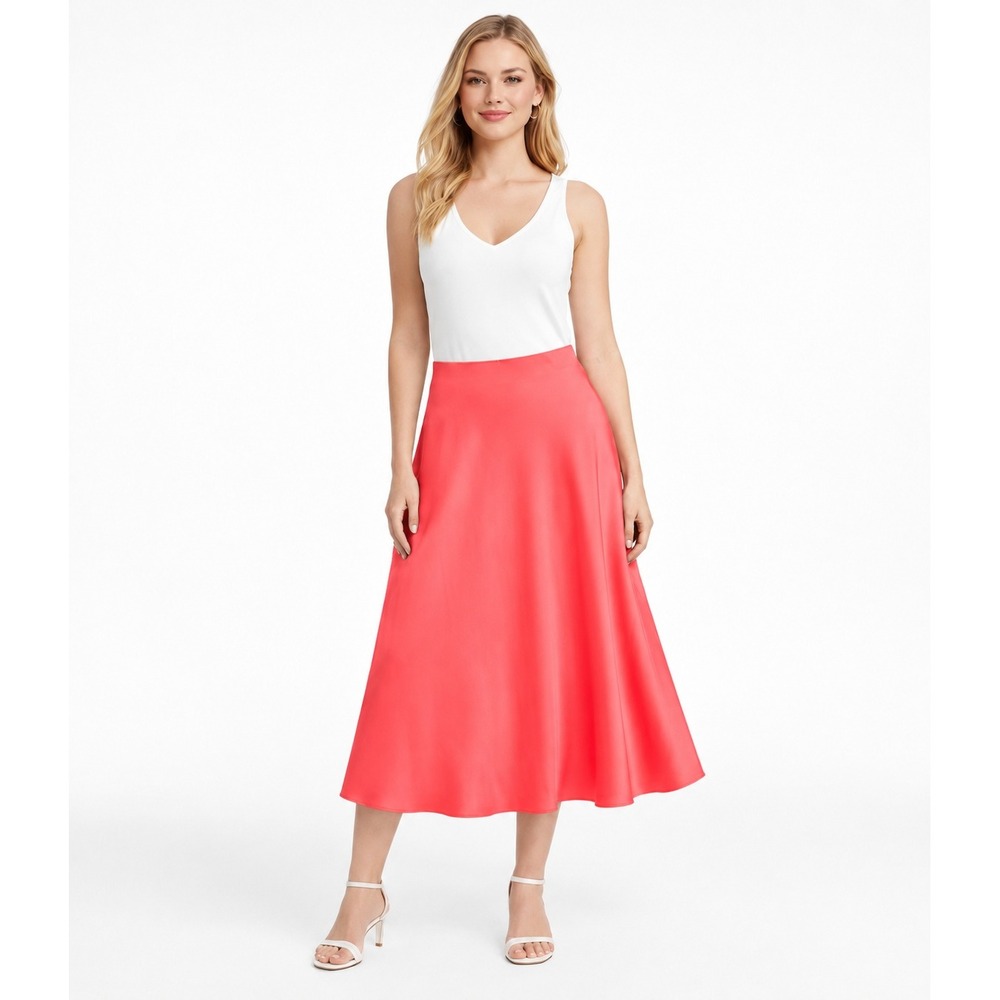 J CREW‎ Gwyneth Satin Midi Slip Skirt High Rise A-Line Minimalist Pink Sz S